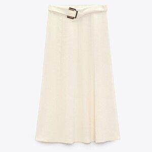 Zara Elegant White A-Line Skirt with Buckle